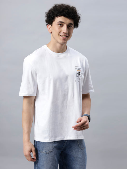 Bold Comfort: Men's Oversize Printed Cotton T-Shirt White